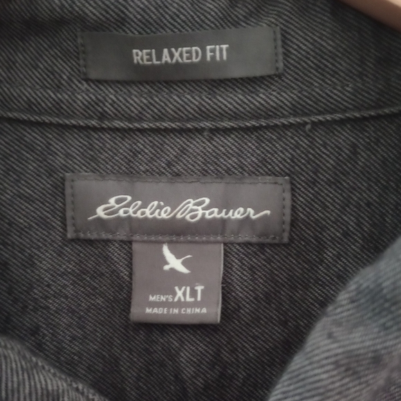 Eddie Bauer Men's Dark Grey Long Sleeve Relaxed Fit Button Flannel Shirt, XLT - Picture 9 of 11